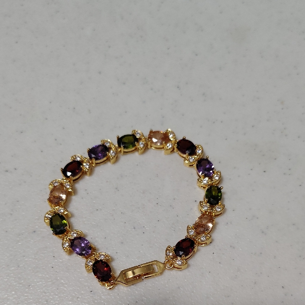 Multicolor stone Gold Plated Over Silver Tennis Bracelet